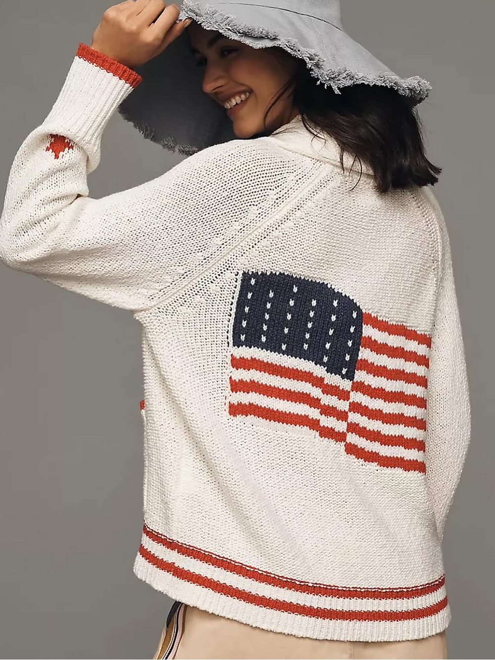 Anthropologie Maeve American Flag Shawl Collar Cardigan Sweater Small
